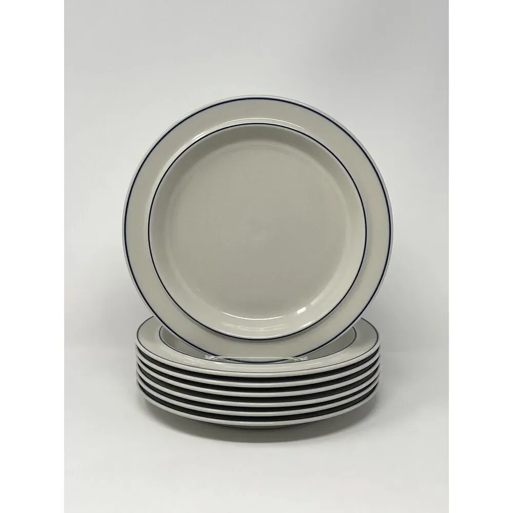 Arabia Finland Saimaa White Blue Rim Vintage 1980's Stoneware Dinner Plate 10